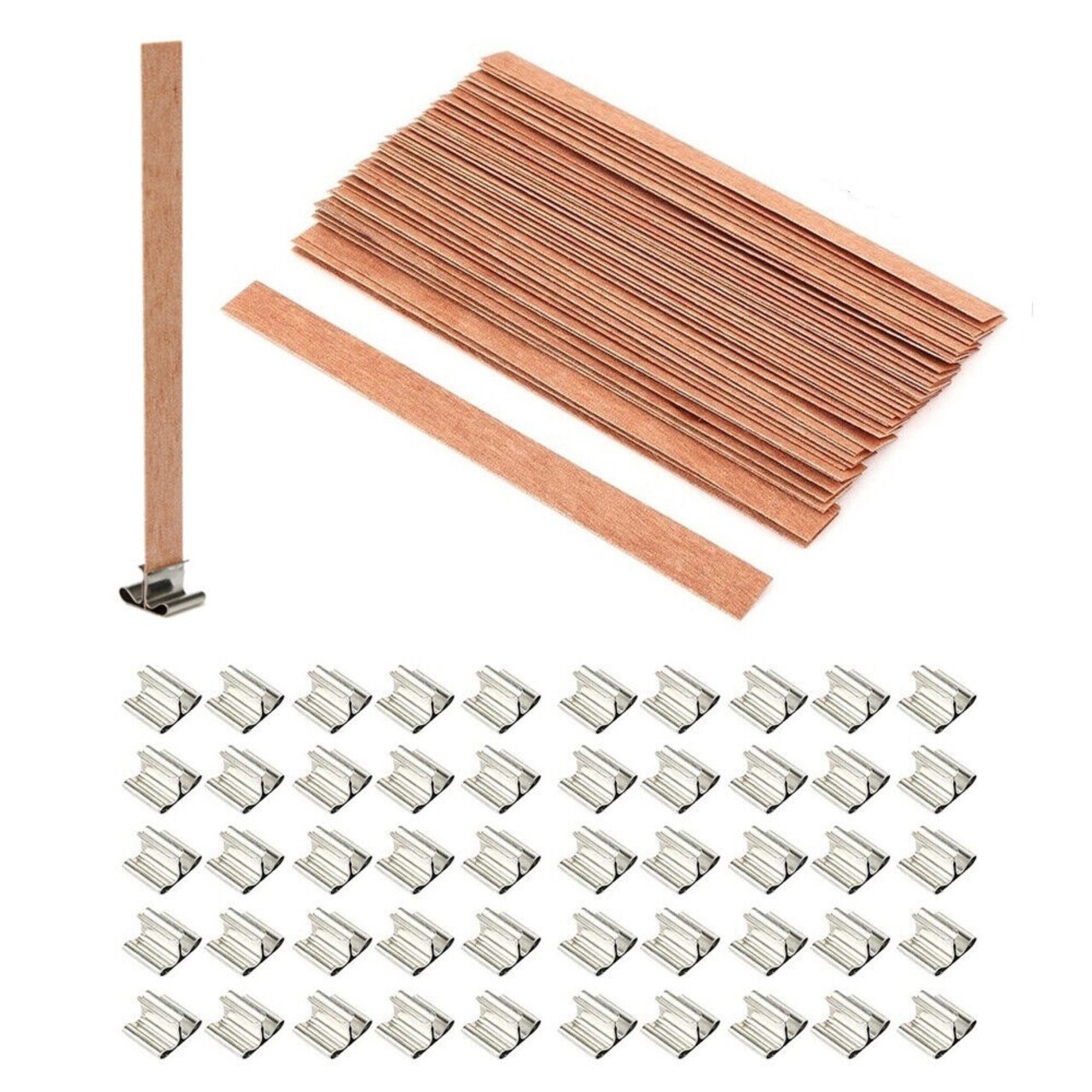 100pcs Wood Wicks For Making Candles Kit - 100 Iron Stands For